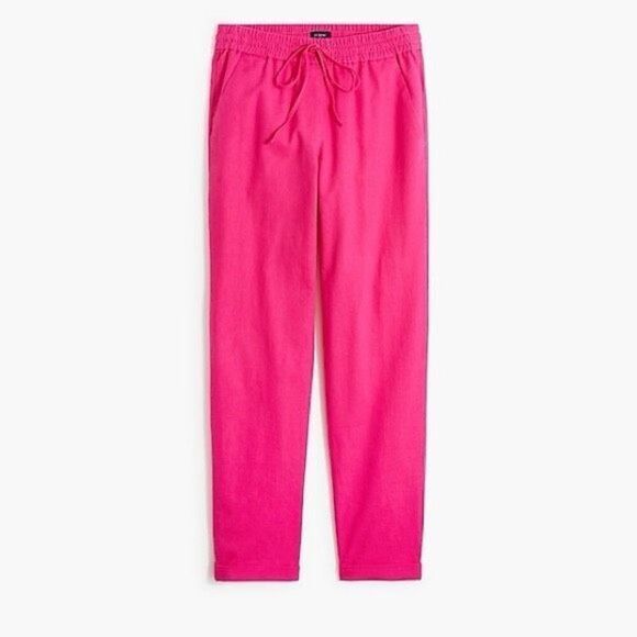 J. Crew Linen-blend slim wide-leg drawstring pant In Pink/Snapdragon Size 6 - Picture 2 of 6